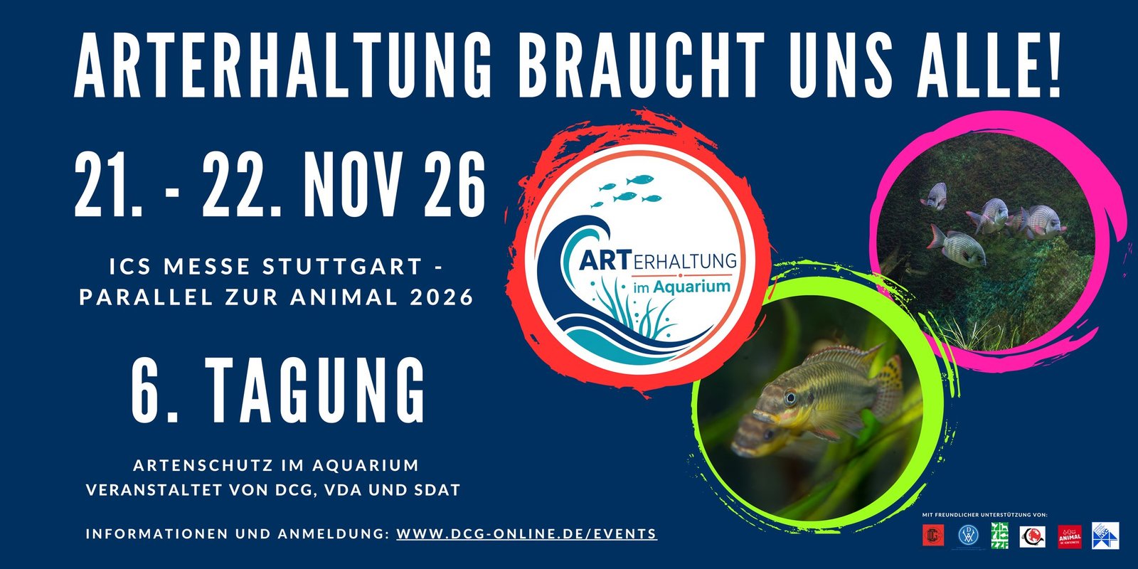 Banner der 6. Tagung zur Arterhaltung im Aquarium am 21. und 22. November 2026 im ICS Messe Stuttgart